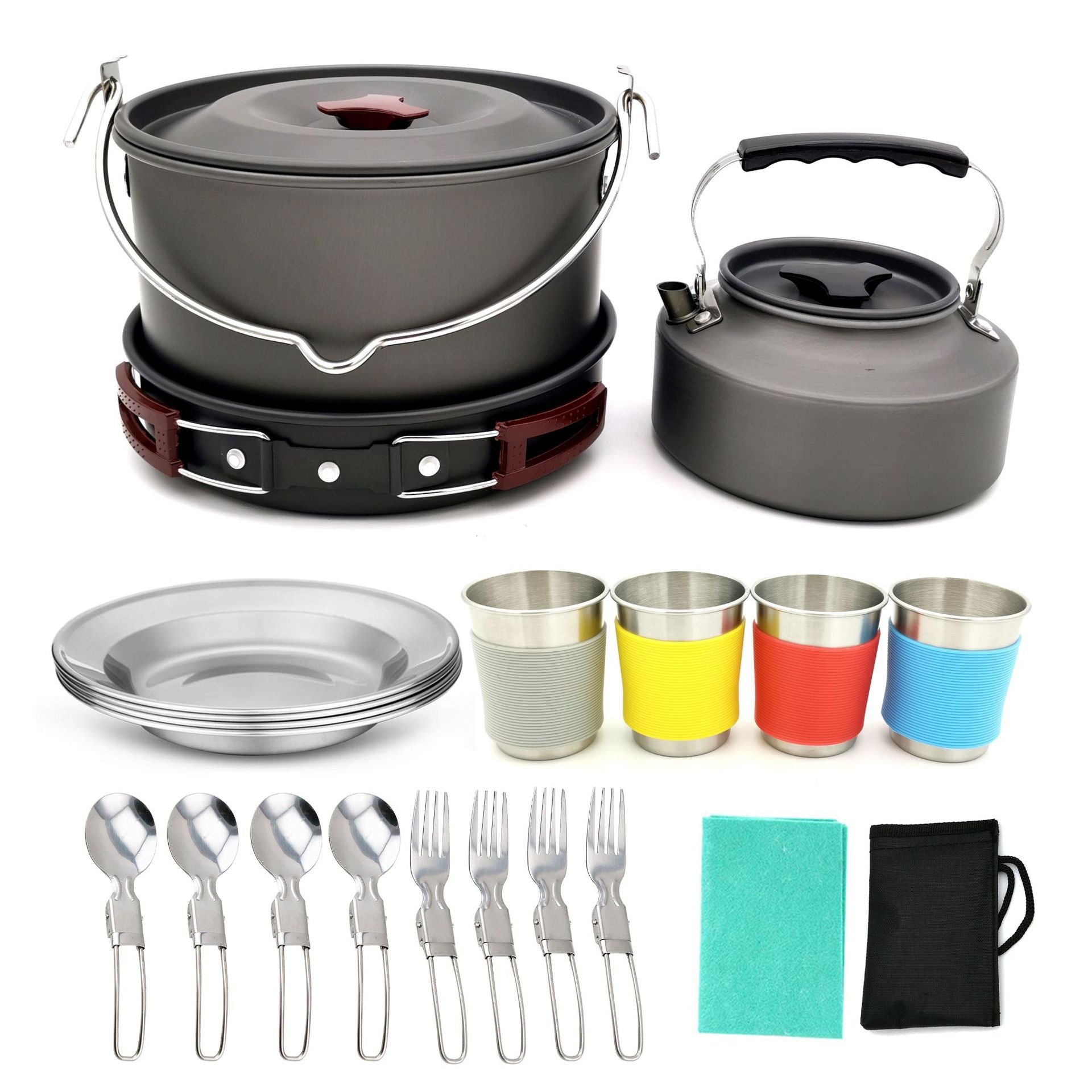 Camping Kochgeschirr Set XL für 4 Personen - ExploreZone