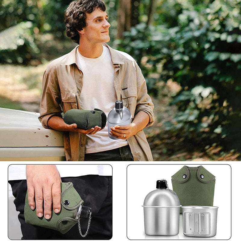 Outdoor Feldflaschen-Set – Wasserflasche mit Tasse & Hülle - ExploreZone
