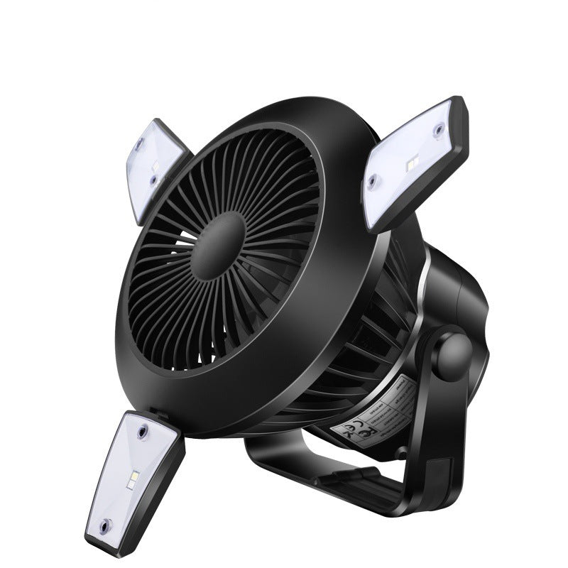 Campingventilator mit LED Licht & Akku – 4 Stufen, solarfähig - ExploreZone
