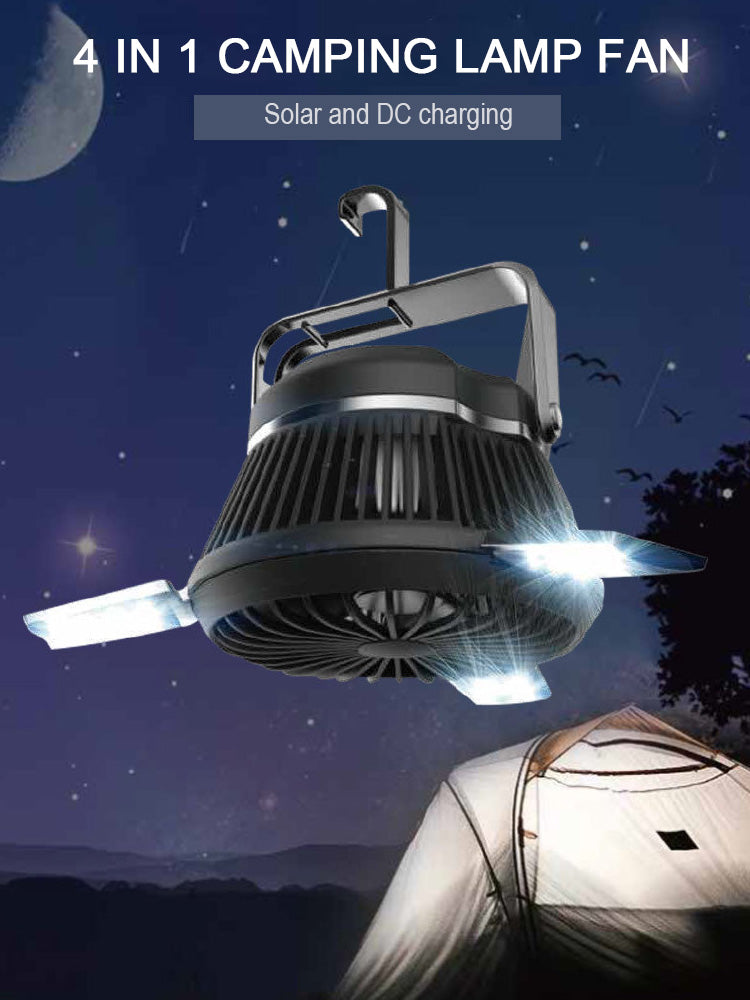 Campingventilator mit LED Licht & Akku – 4 Stufen, solarfähig - ExploreZone
