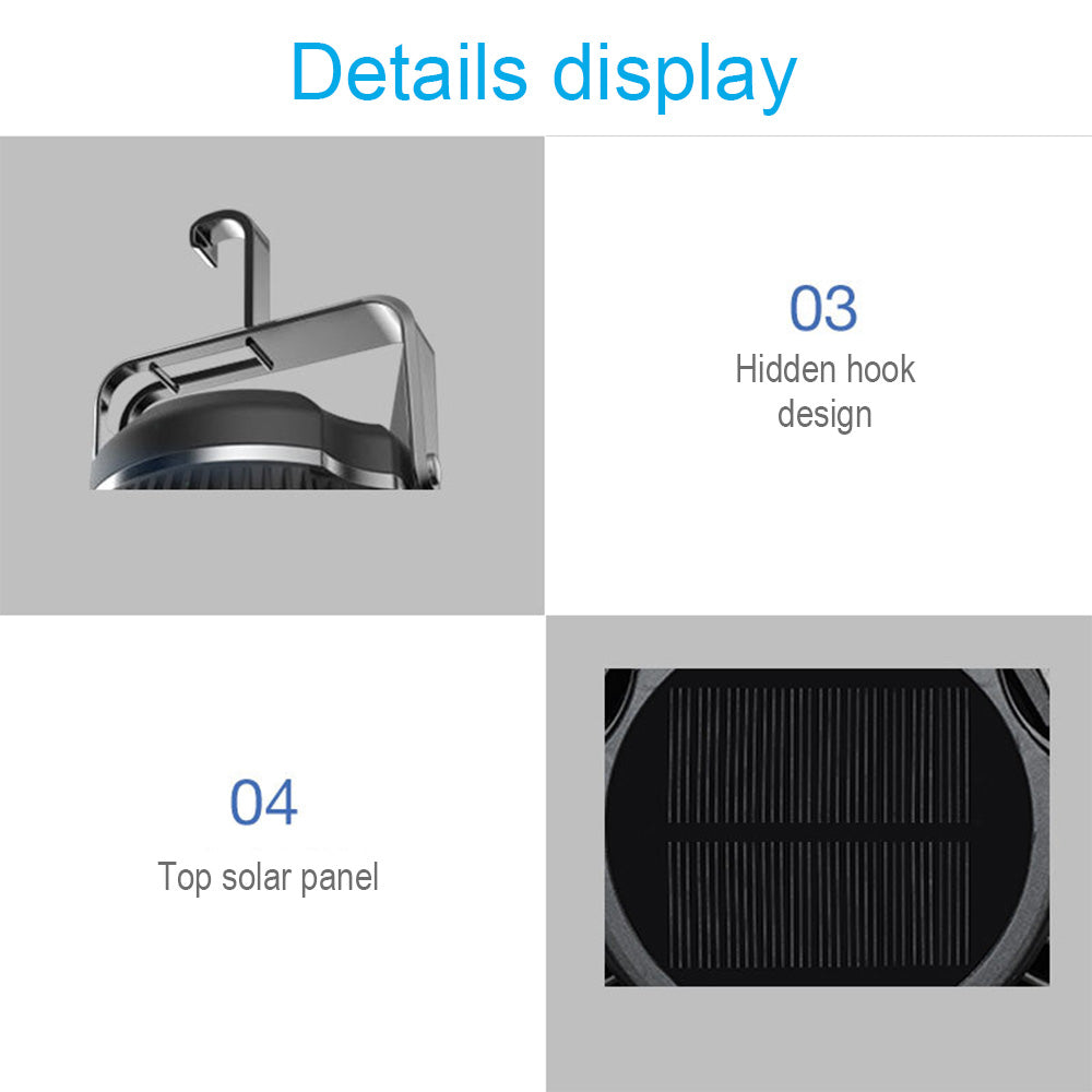 Campingventilator mit LED Licht & Akku – 4 Stufen, solarfähig - ExploreZone
