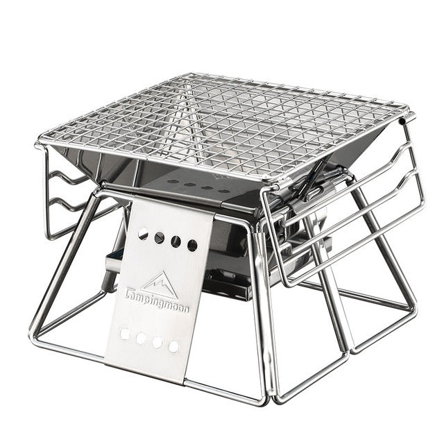 Campingmoon Edelstahl-Grill – Kompakter Faltgrill für unterwegs (19x19 cm) - ExploreZone