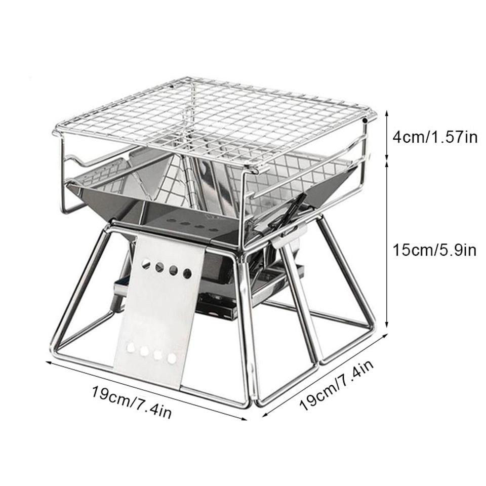 Campingmoon Edelstahl-Grill – Kompakter Faltgrill für unterwegs (19x19 cm) - ExploreZone