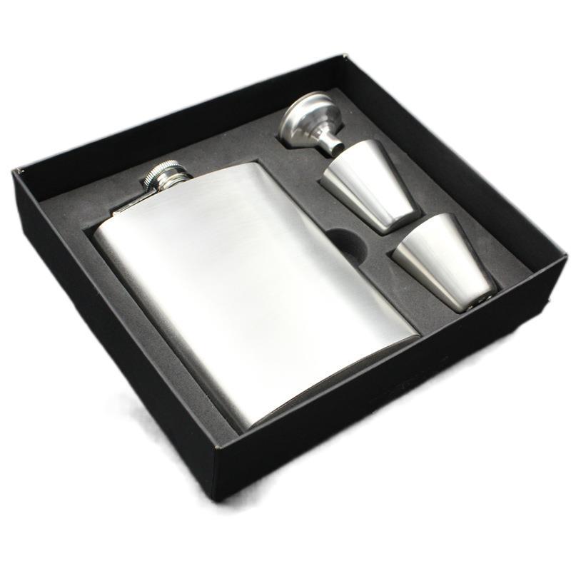 Edelstahl Flachmann-Set mit Bechern & Trichter – Geschenkbox - ExploreZone