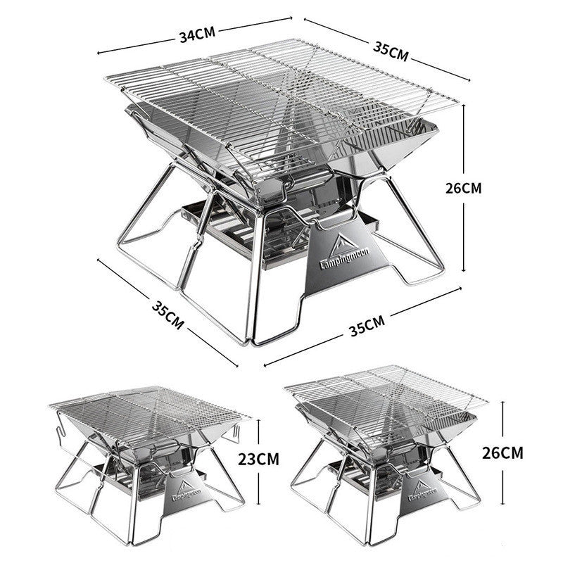 Campingmoon Edelstahl-Grill – Faltbarer Grill für 2–3 Personen (35x34 cm) - ExploreZone