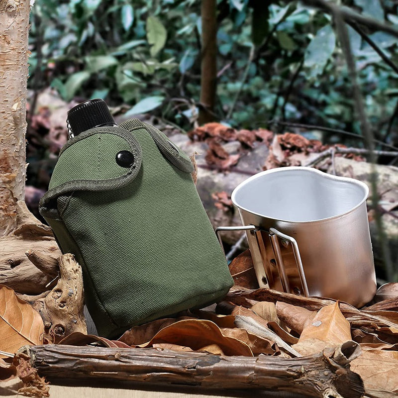 Outdoor Feldflaschen-Set – Wasserflasche mit Tasse & Hülle - ExploreZone