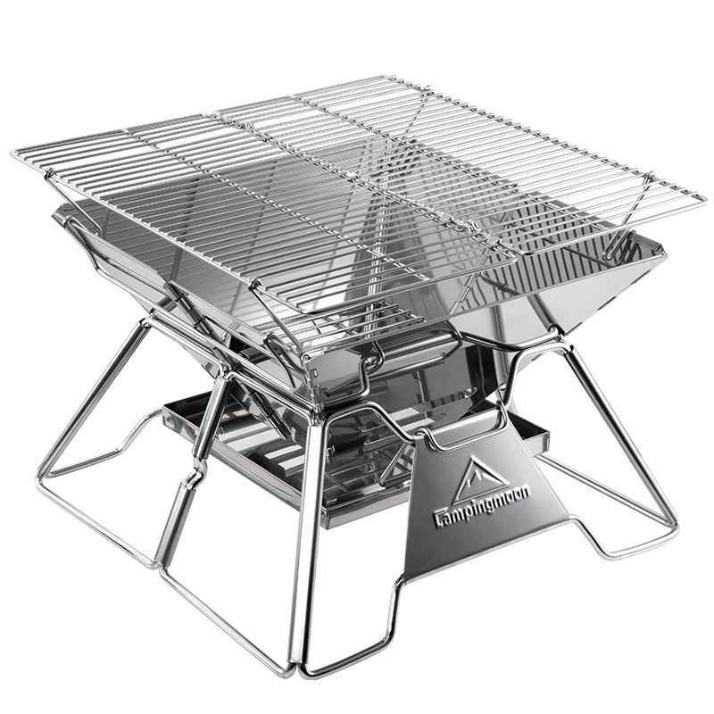 Campingmoon Edelstahl-Grill – Faltbarer Grill für 2–3 Personen (35x34 cm) - ExploreZone