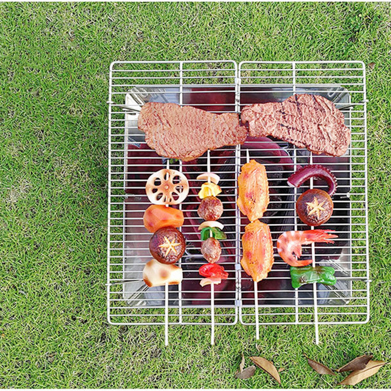 Campingmoon Edelstahl-Grill – Faltbarer Grill für 2–3 Personen (35x34 cm) - ExploreZone