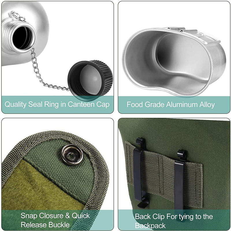 Outdoor Feldflaschen-Set – Wasserflasche mit Tasse & Hülle - ExploreZone