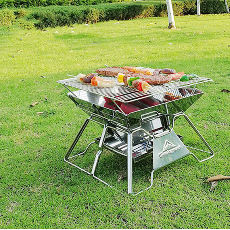 Campingmoon Edelstahl-Grill – Faltbarer Grill für 2–3 Personen (35x34 cm) - ExploreZone