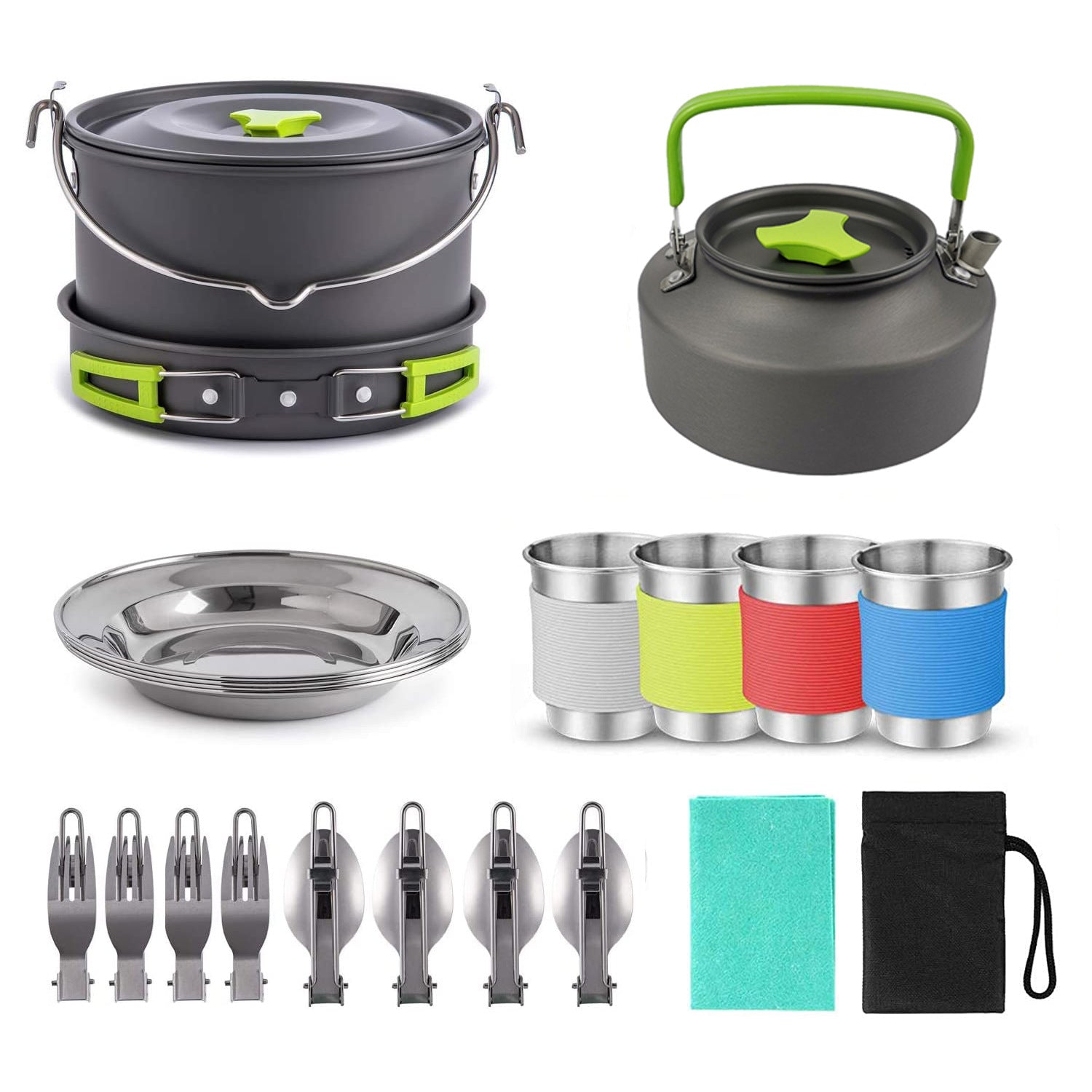 Camping Kochgeschirr Set XL für 4 Personen - ExploreZone
