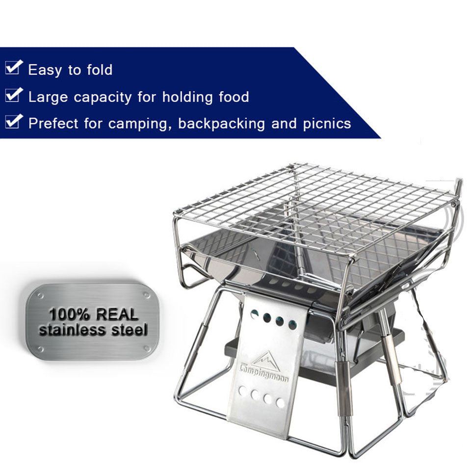 Campingmoon Edelstahl-Grill – Kompakter Faltgrill für unterwegs (19x19 cm) - ExploreZone