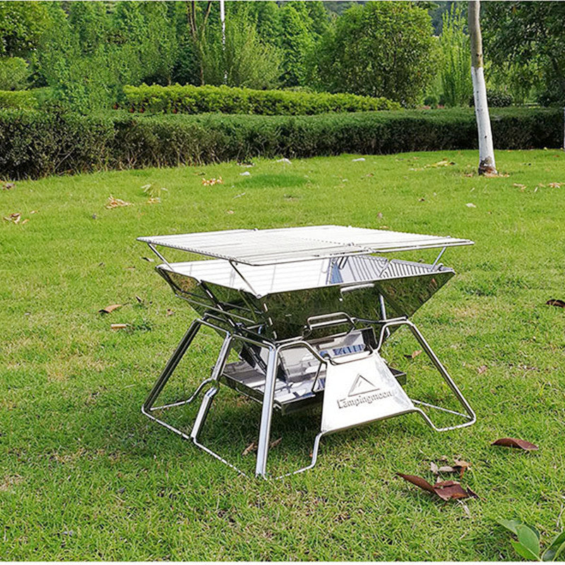 Campingmoon Edelstahl-Grill – Faltbarer Grill für 2–3 Personen  (35x34 cm) - ExploreZone